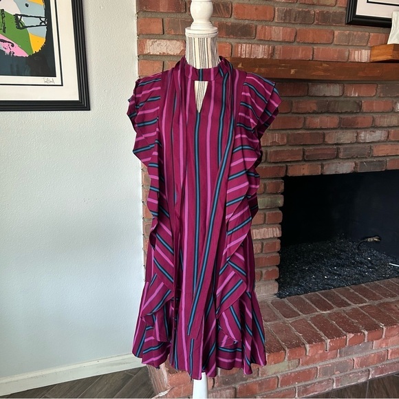 Kimora Lee Simmons Striped Ruffle Sleeve Mini Dress Sz 8 - Picture 2 of 10